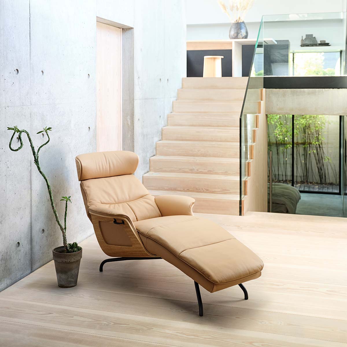 FlexLux Liege CLEMENT in Leder Dakota deep black - Relaxsessel Leder