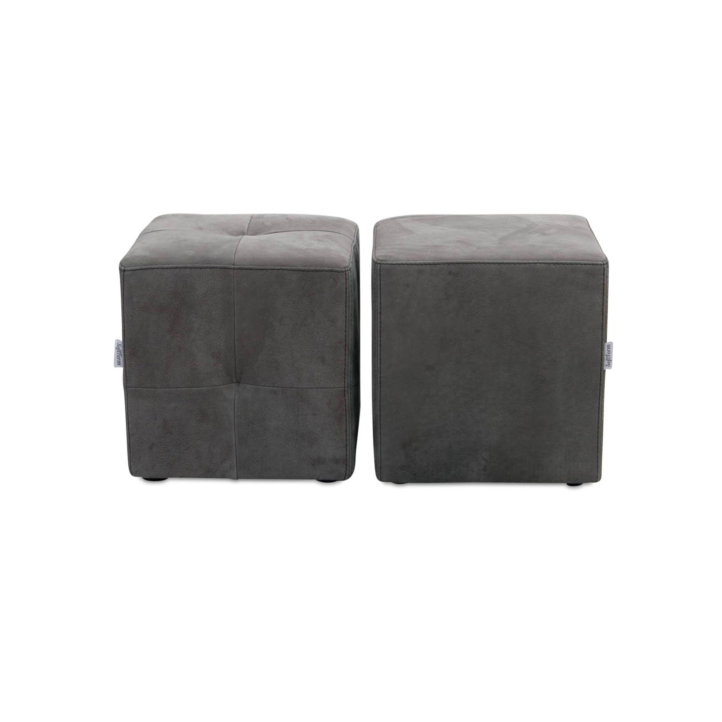 Hocker BUFFALO in Büffelleder grau mit schwarzer Kontrastnaht - Hocker