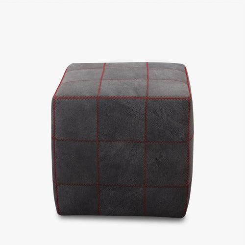 Bild 1 in Galerieansicht laden. Hocker ZIG ZAG in Büffelleder anthrazit mit roter Kontrastnaht - Hocker