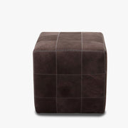 Hocker ZIG ZAG in Büffelleder dunkelbraun mit weißer Kontrastnaht - Hocker