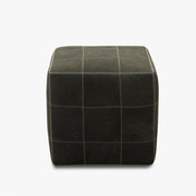 Hocker ZIG ZAG in Büffelleder olive mit weißer Kontrastnaht - Hocker