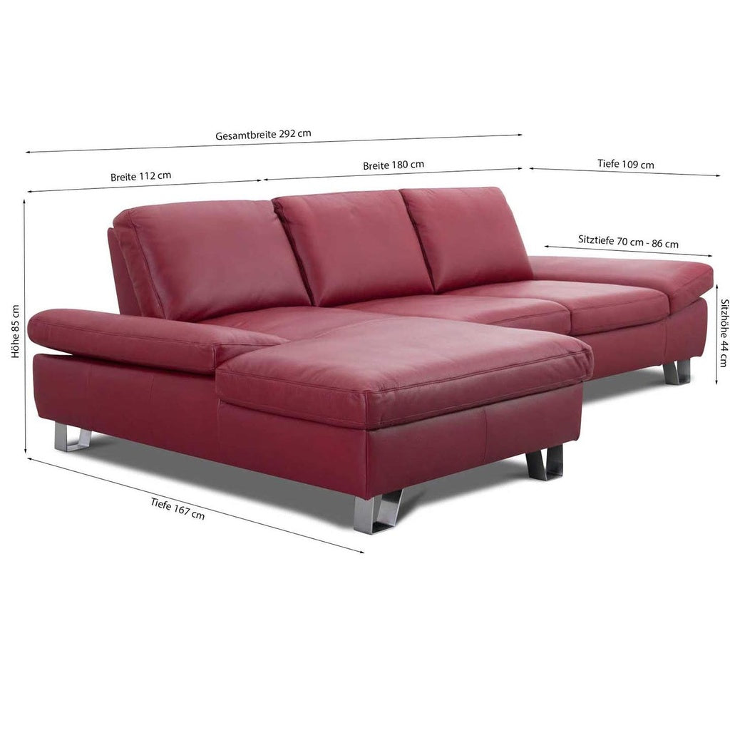 Eckgarnitur DIVE in Leder Bronco rubin - Ecksofa Leder