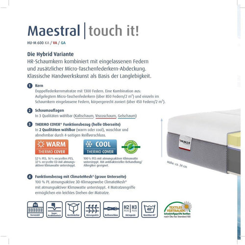 Bild 1 in Galerieansicht laden. Matratze Maestral HU-M600 Gel 90cmx200cm HG 2Plus - Matratzen