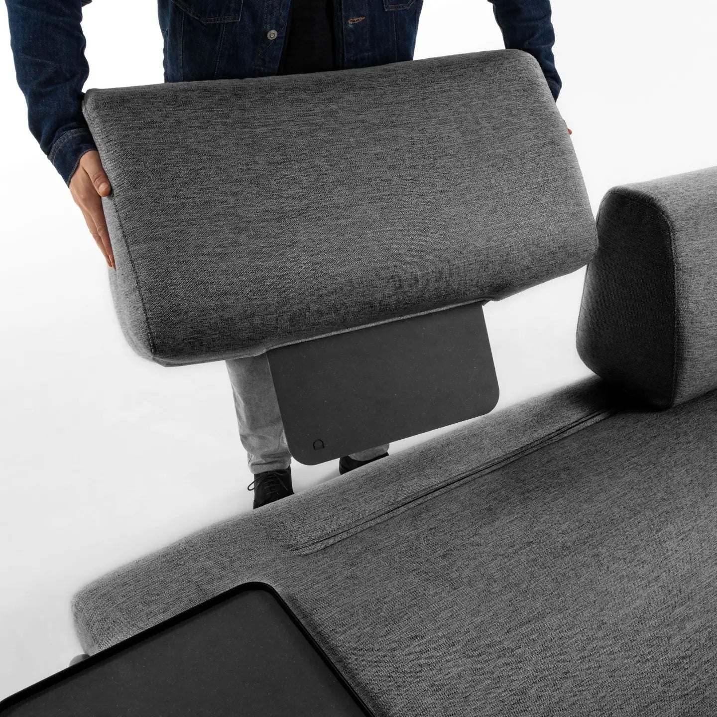 Sofa COMPO in Stoff dunkelgrau mit Tablett - Sitzdesign