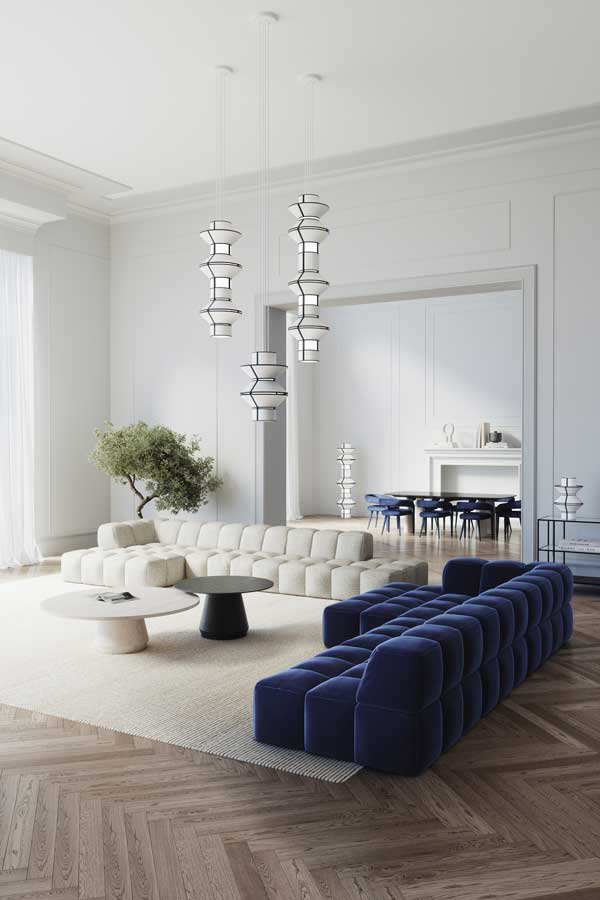 Wohnlandschaft bubble in blau und beige