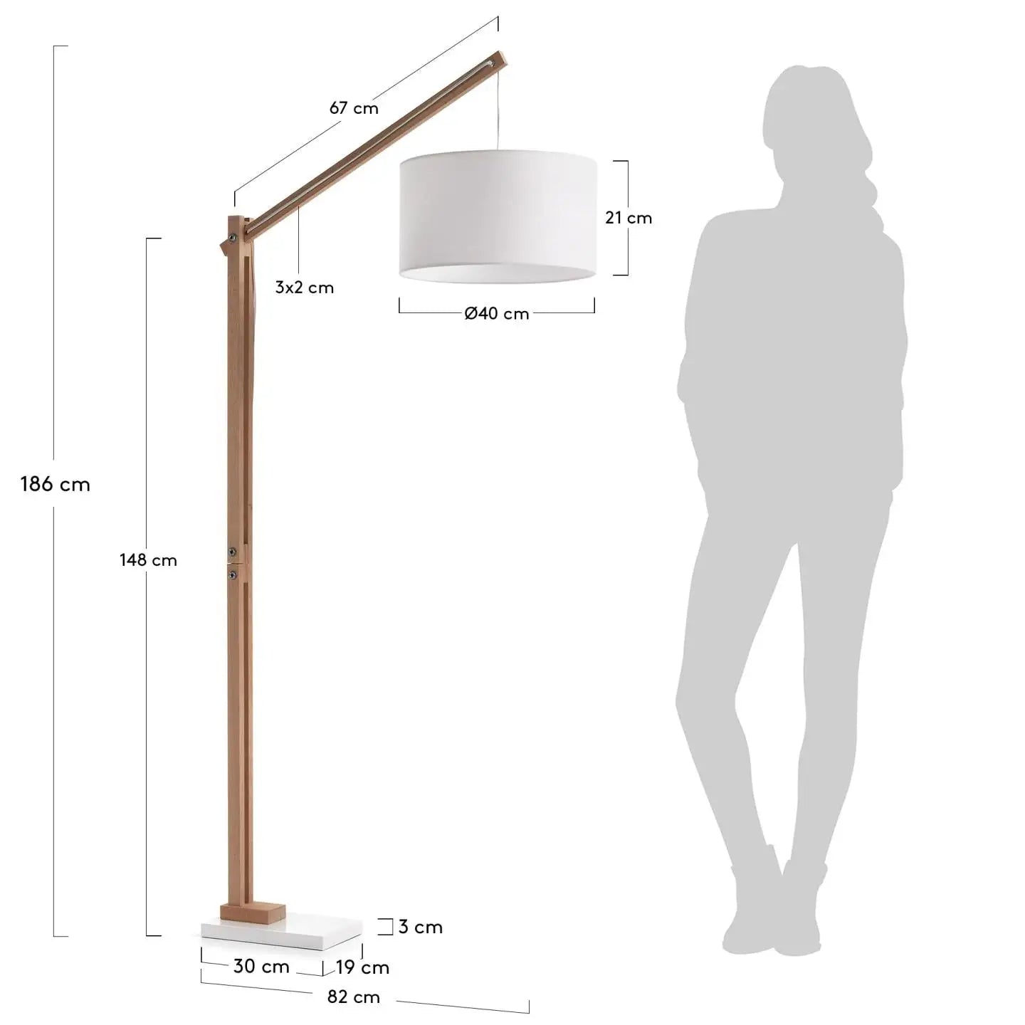 Stehlampe Riaz aus massiver Buche mit weißem Lampenschirm - Sitzdesign
