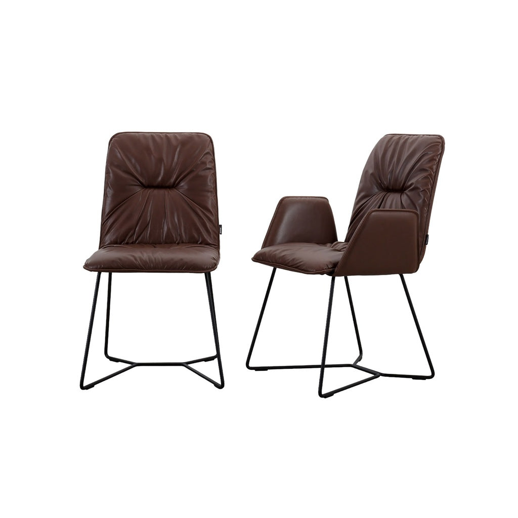 6er Set Stuhl Efendi in Wild Anilinleder dunkelbraun - Stuhl Leder