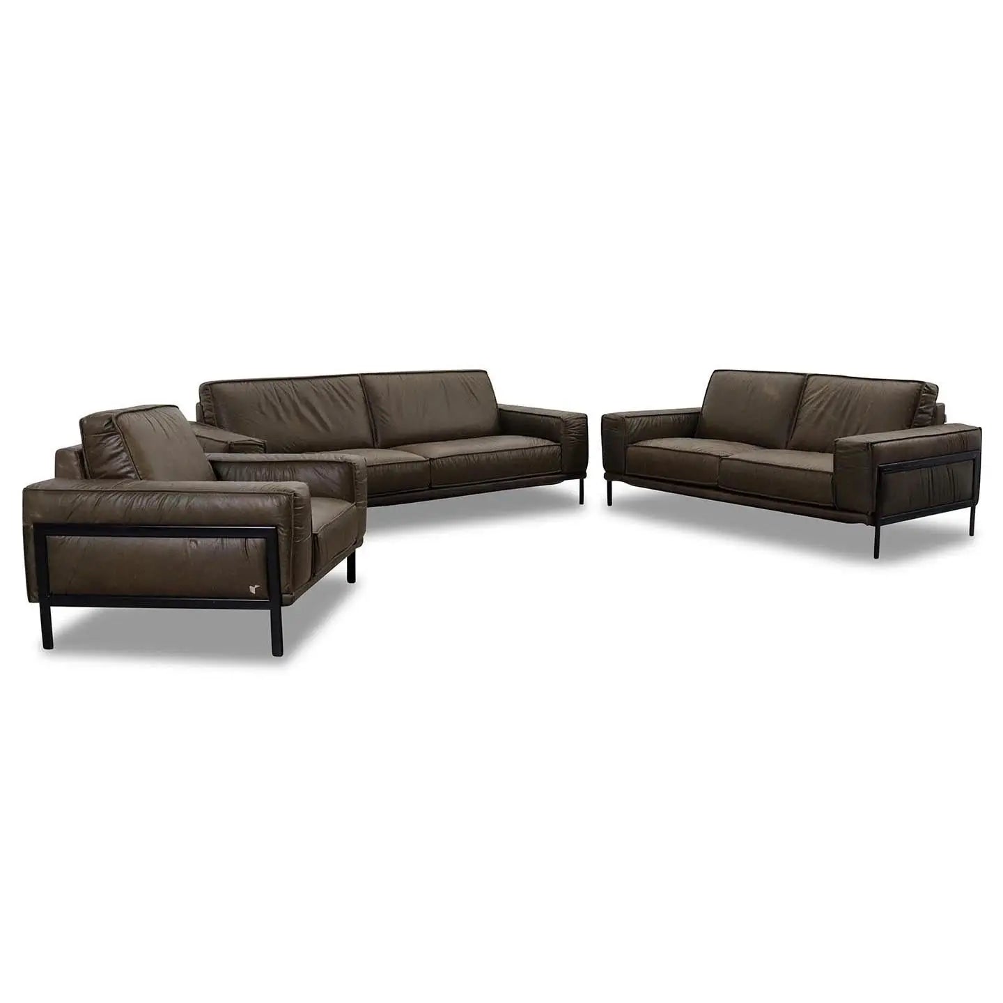 Top Sofagarnitur in Leder Las Vegas olive green - Sofa Leder