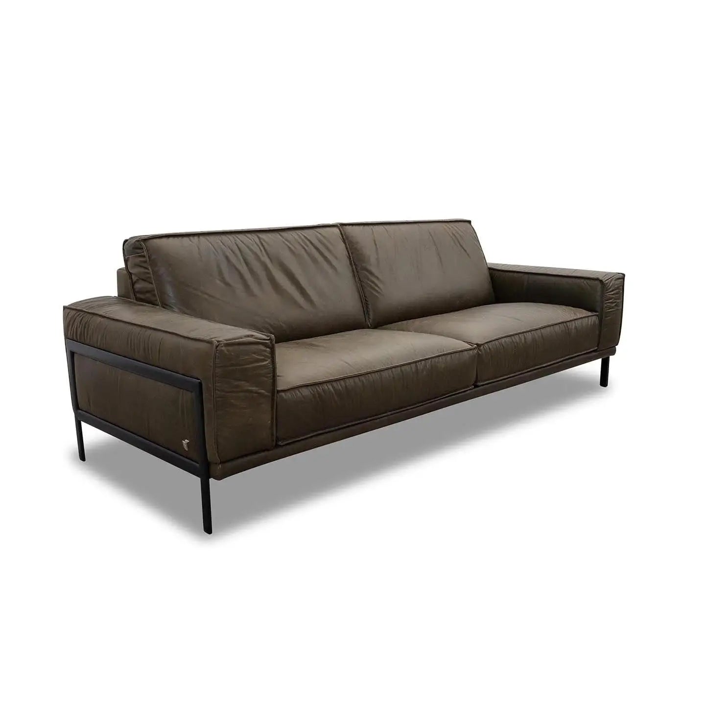 Top Sofagarnitur in Leder Las Vegas olive green - Sofa Leder