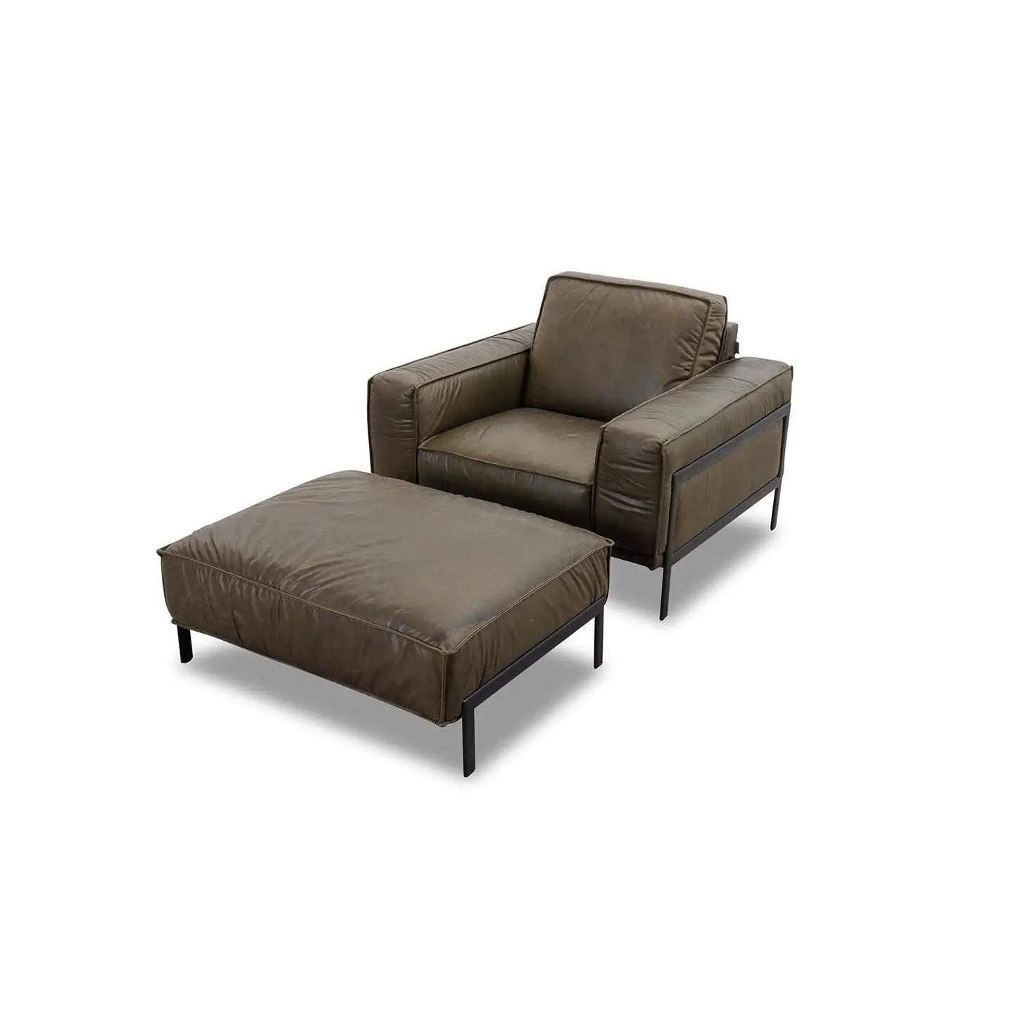 Top Sofagarnitur in Leder Las Vegas olive green - Sofa Leder