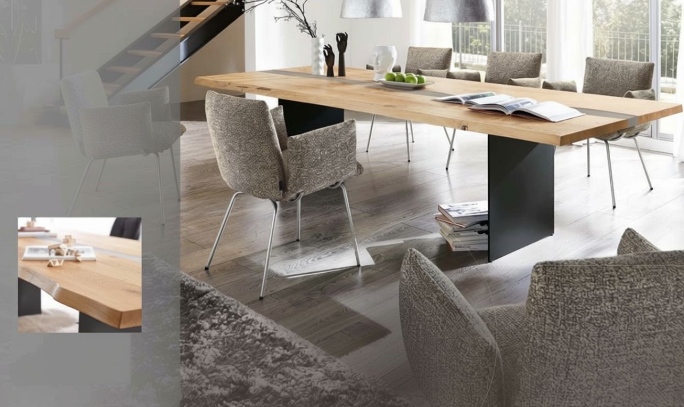 Venjakob Esstisch ET243 Big – Massivholz Designertisch mit Baumkante und Harzeinlage - Esstisch