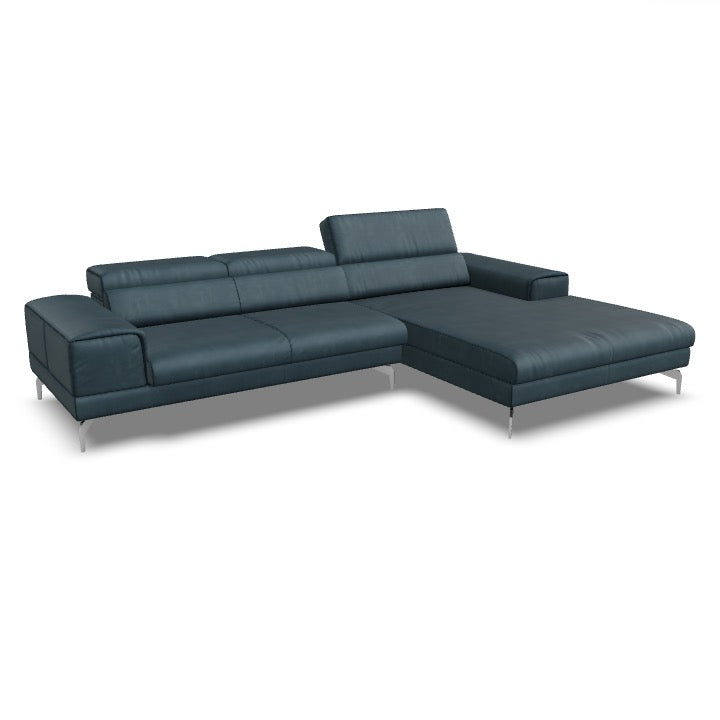Willi Schillig Piedroo Sofa in Leder Longlife Z73 konfigurierbar - 28 Blue / vorstehend rechts - Ecksofa Leder