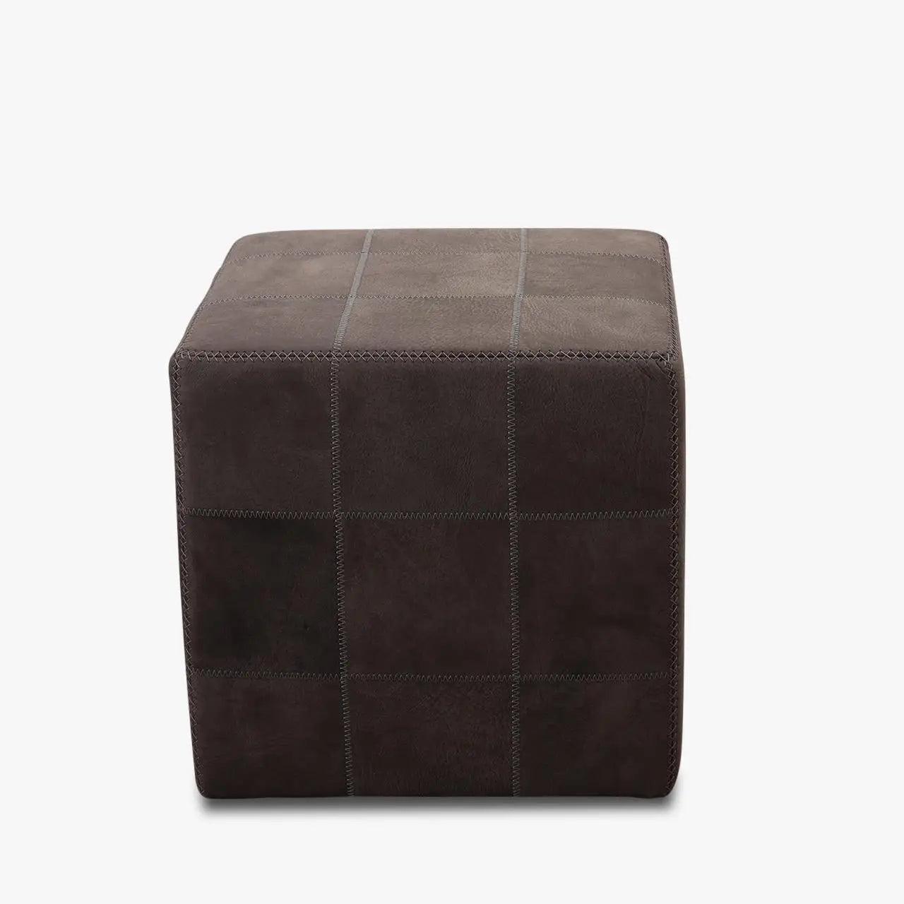 ZIG ZAG Hocker in dunkelbraunem Büffelleder mit grauen Kontrastnähten - Hocker