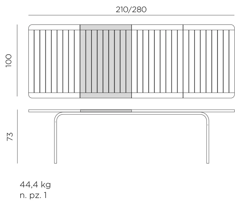 Alloro 210 Extensible Tisch – Maßzeichnung