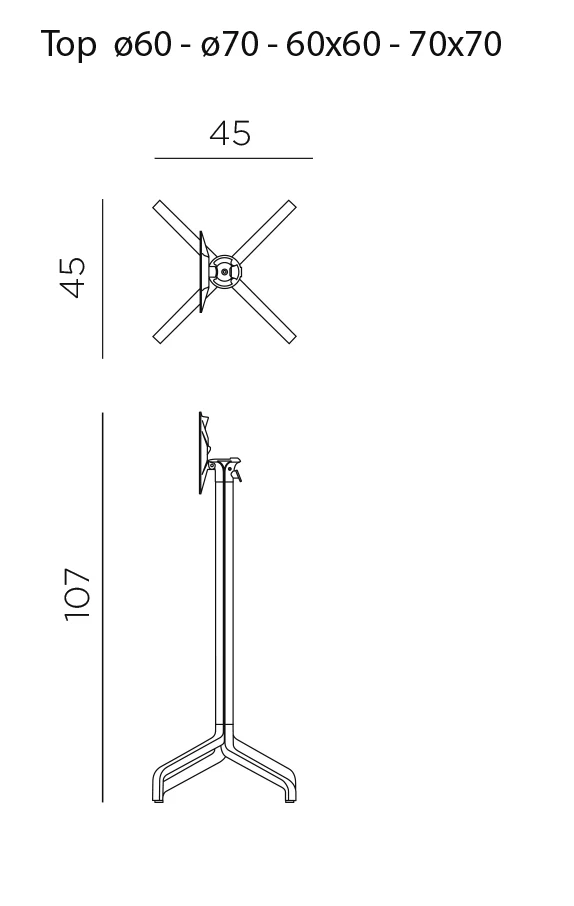 Base Frasca High Folding Tischgestell – Maßzeichnung