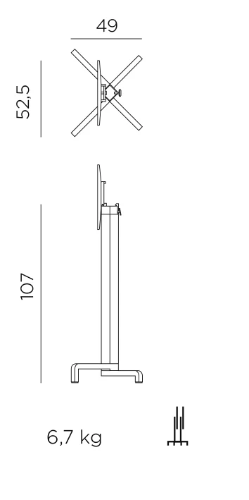 Base Ibisco High Tischgestell – Maßzeichnung