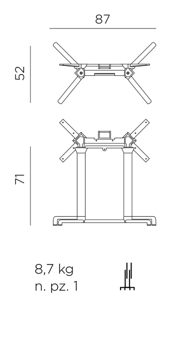 Base Scudo Double Tischgestell – Maßzeichnung