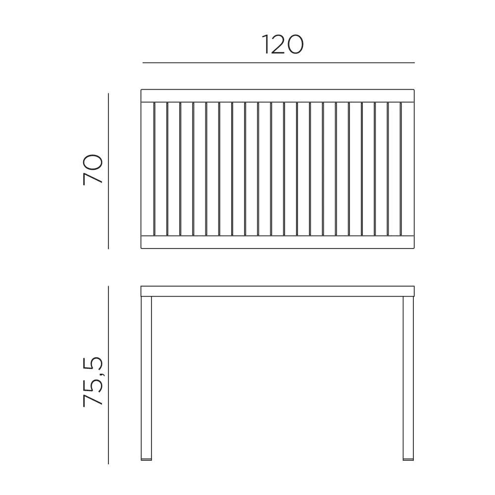 Cube 120x70 Tischchen – Maßzeichnung