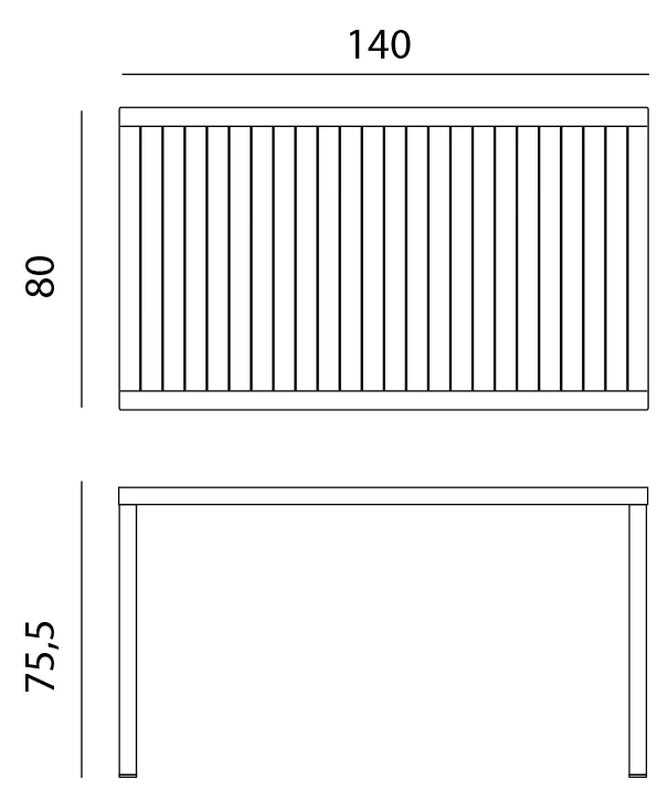 Cube 140x80 Tischchen – Maßzeichnung