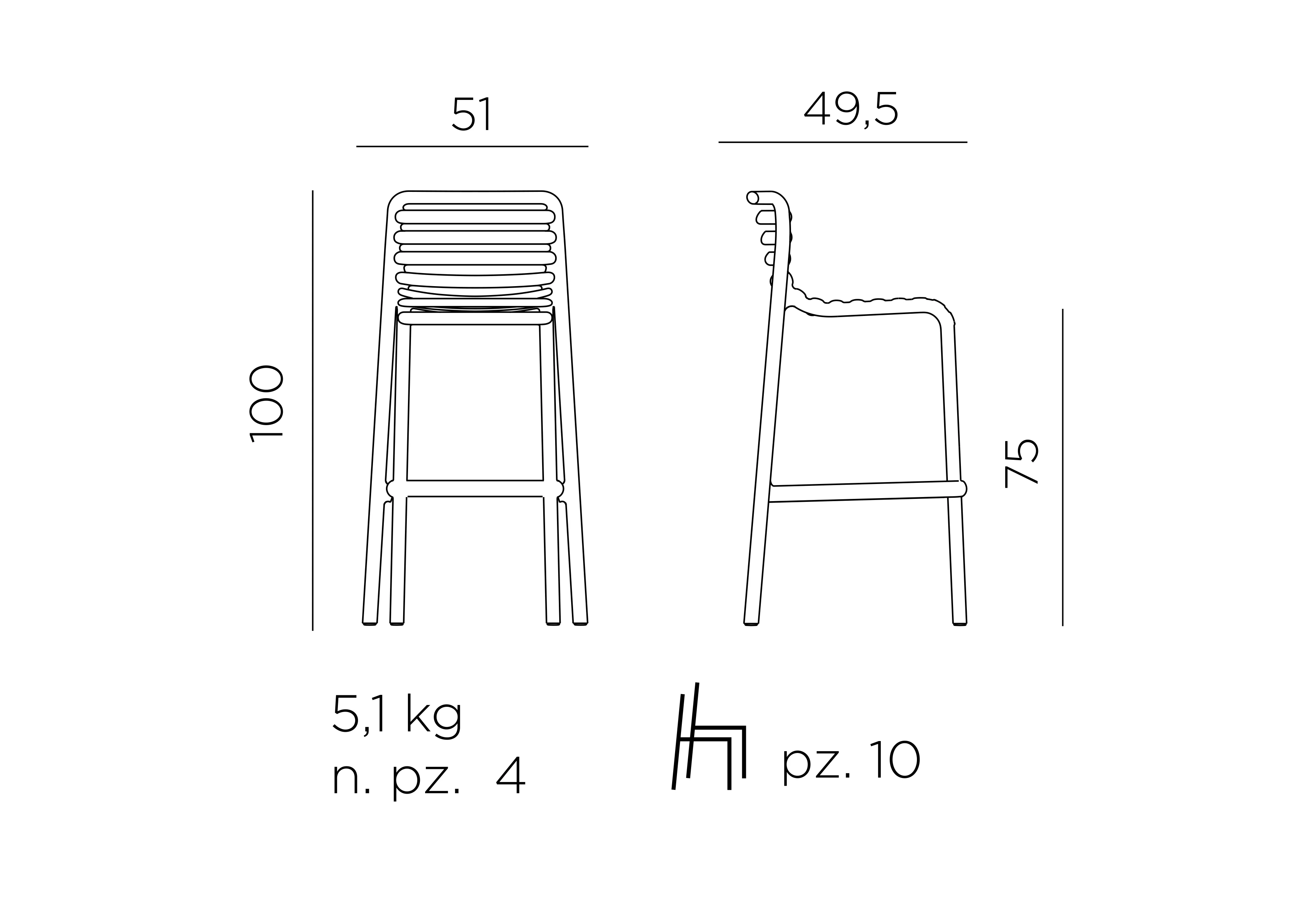 Nardi Doga Stool – Outdoor-Barstuhl – Maßzeichnung