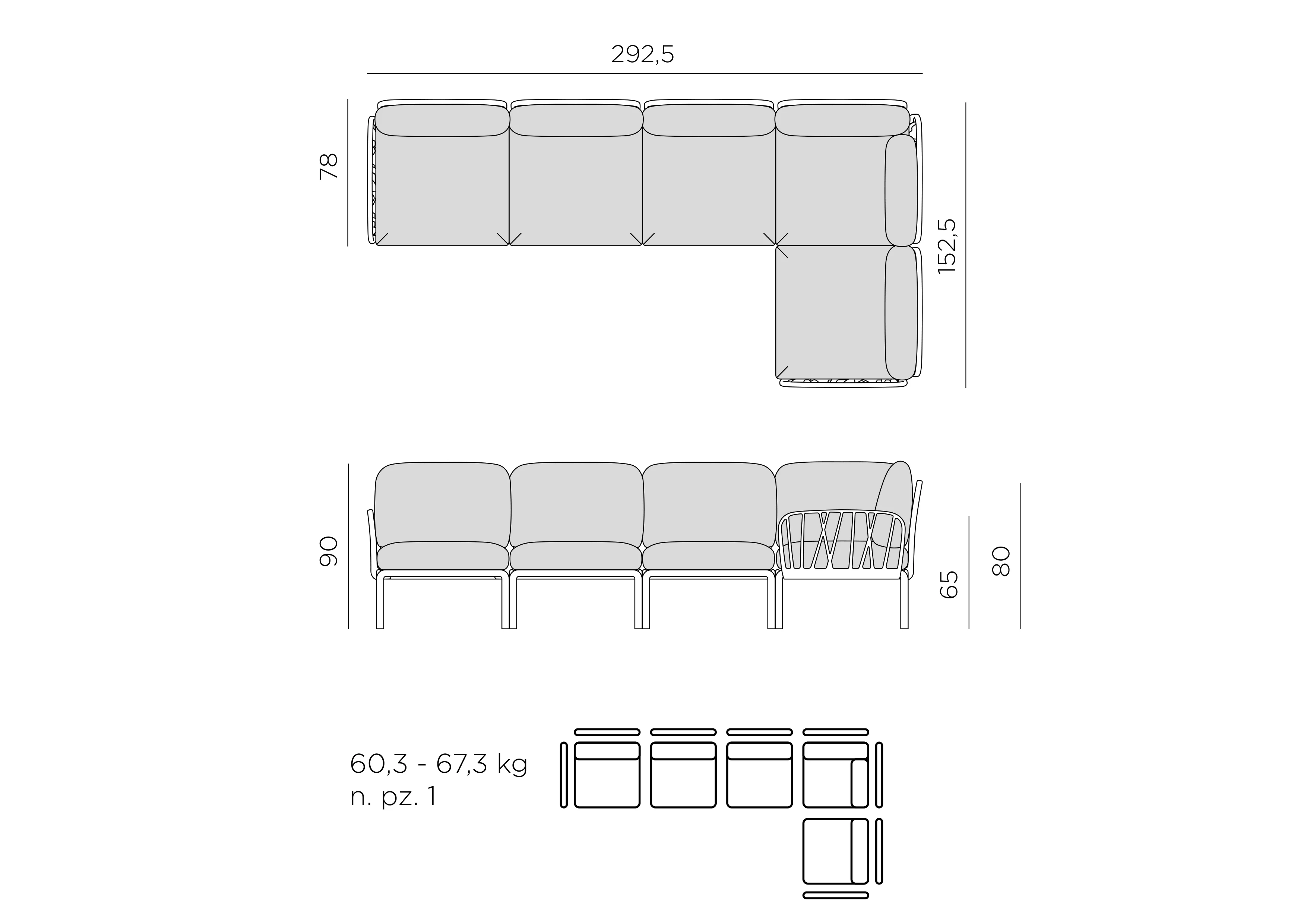 Komodo 5 Sofa – Maßzeichnung