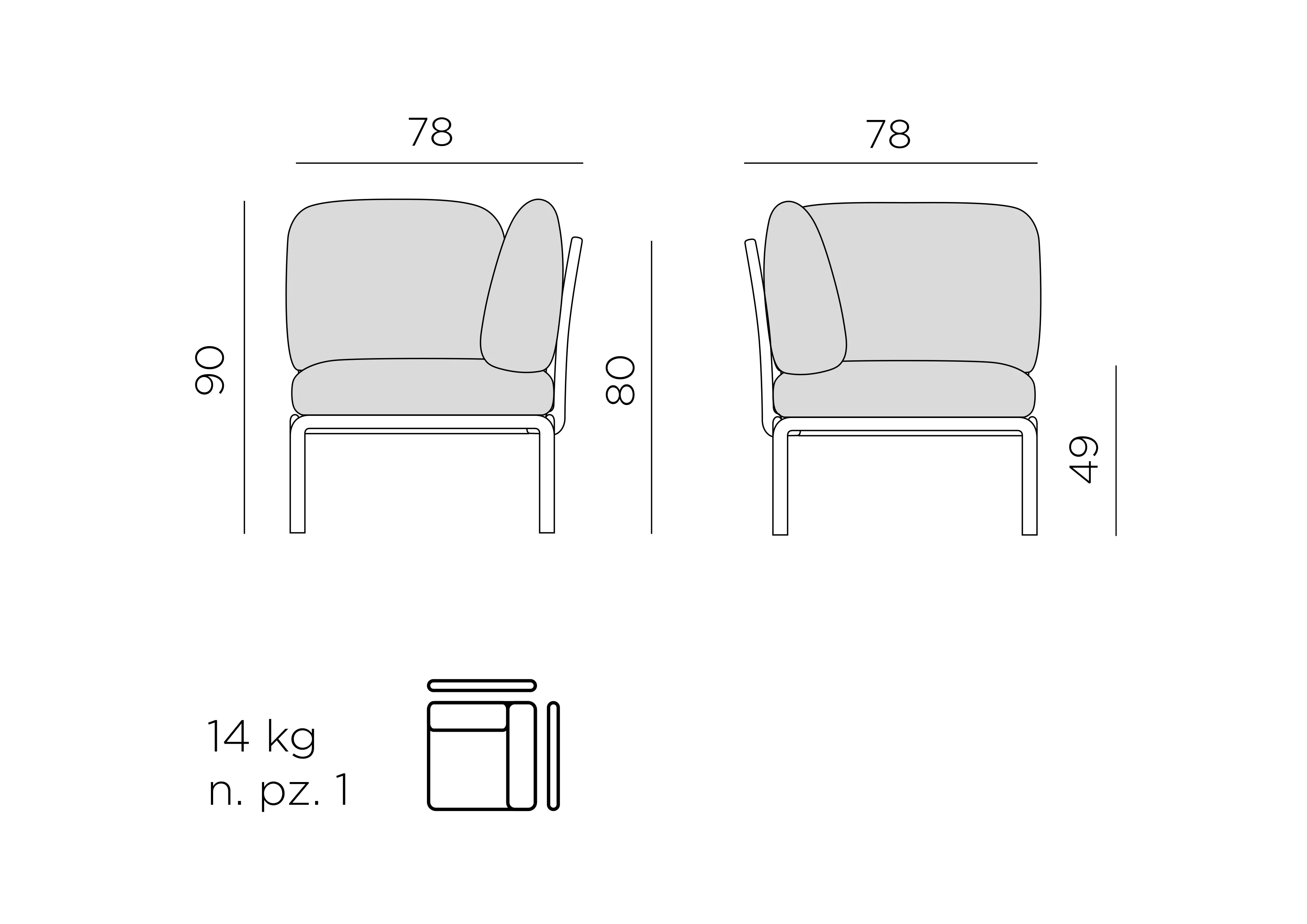 Komodo Elemento Angolo Sofa – Maßzeichnung