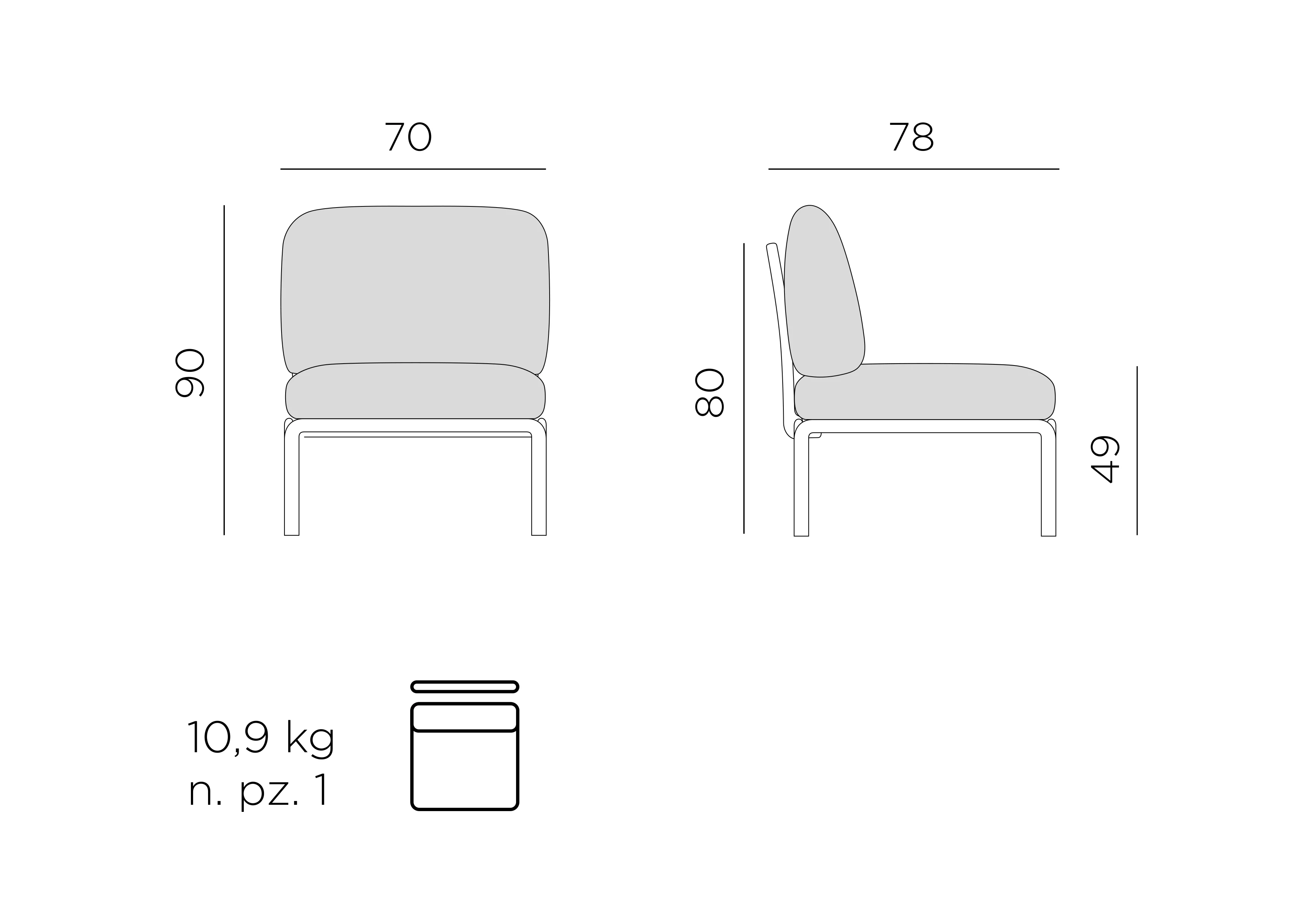 Komodo Elemento Centrale Sofa – Maßzeichnung