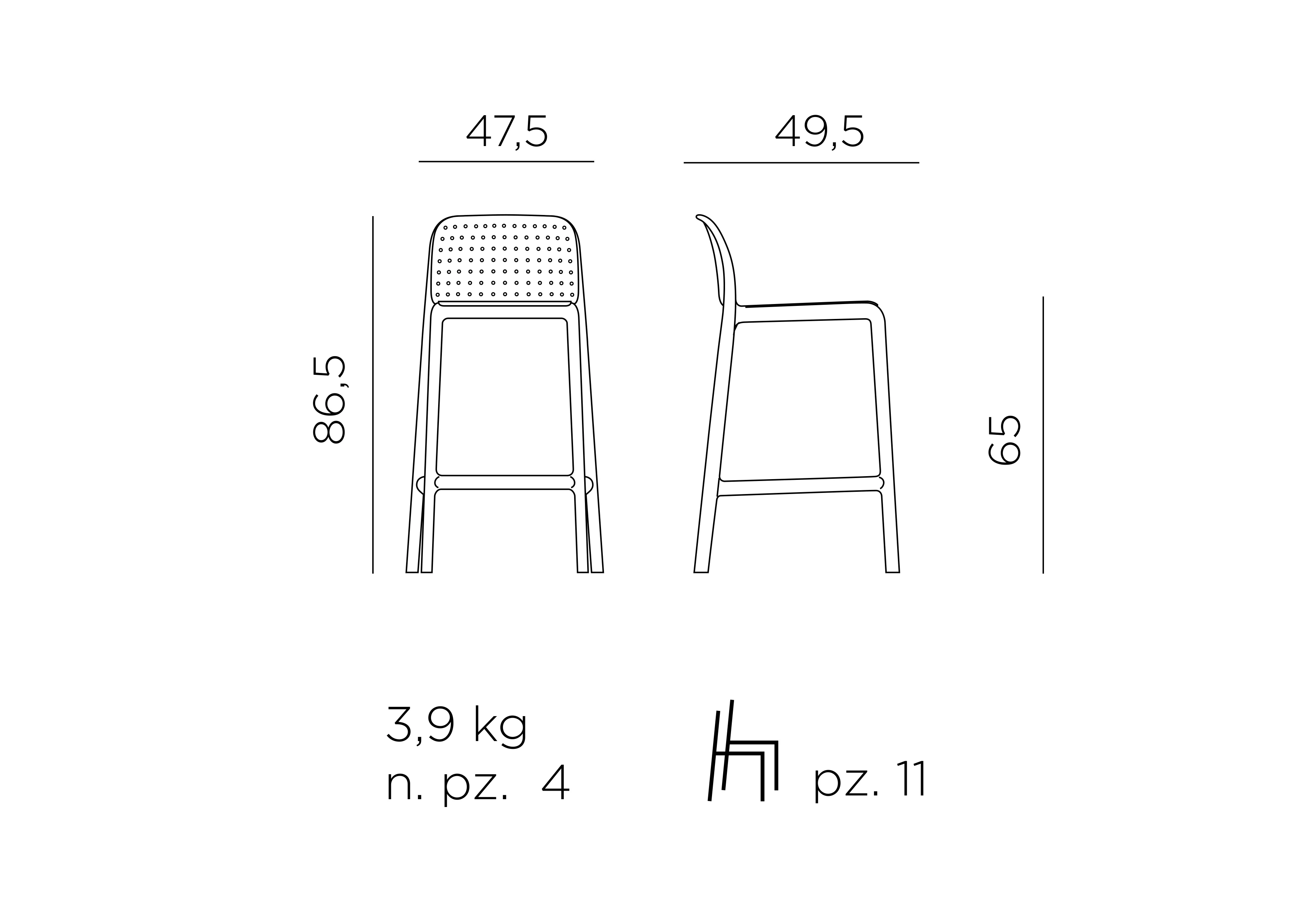 Nardi Lido Mini – Outdoor-Barstuhl – Maßzeichnung