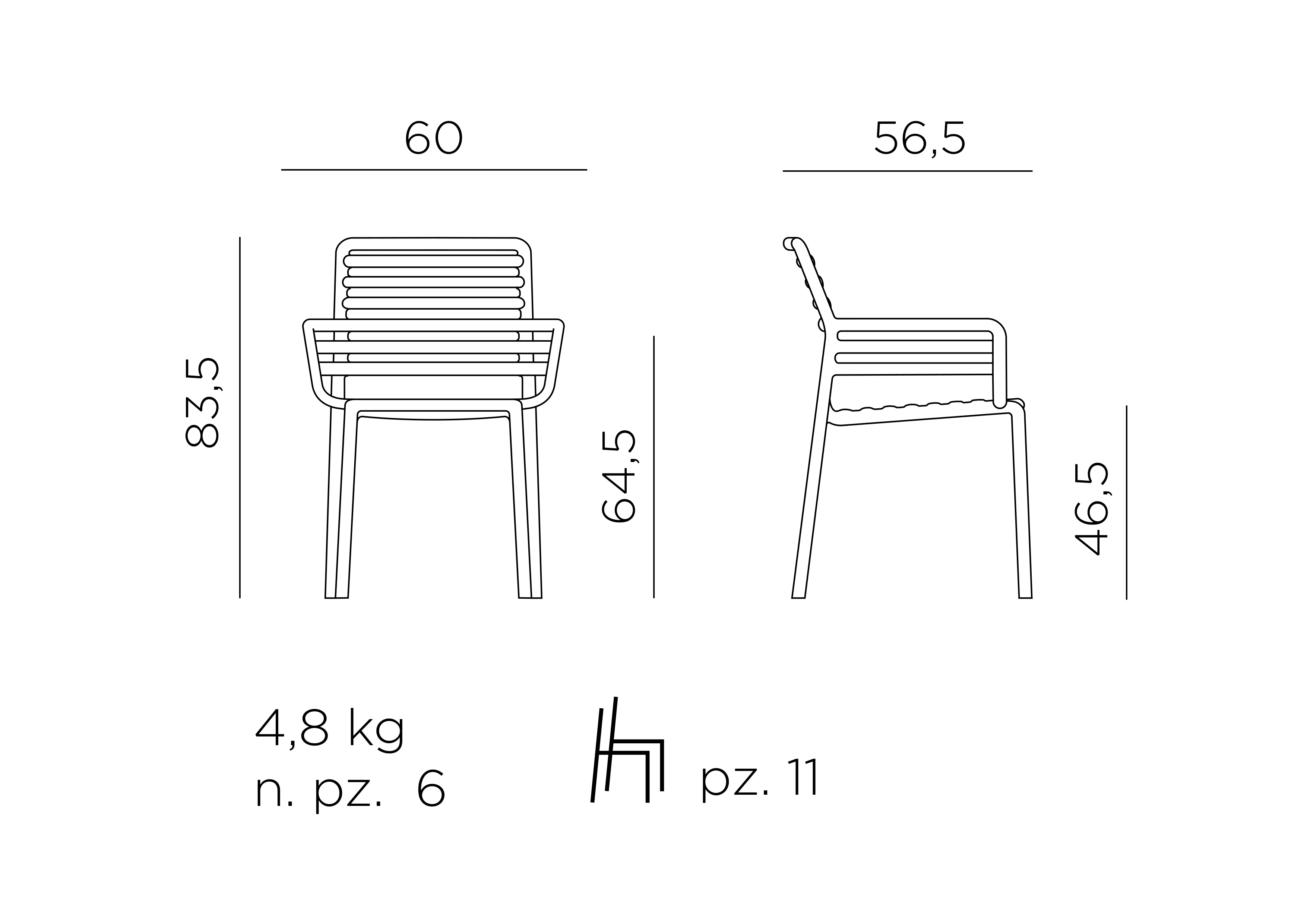 Nardi Doga Armchair Stuhl – Maßzeichnung