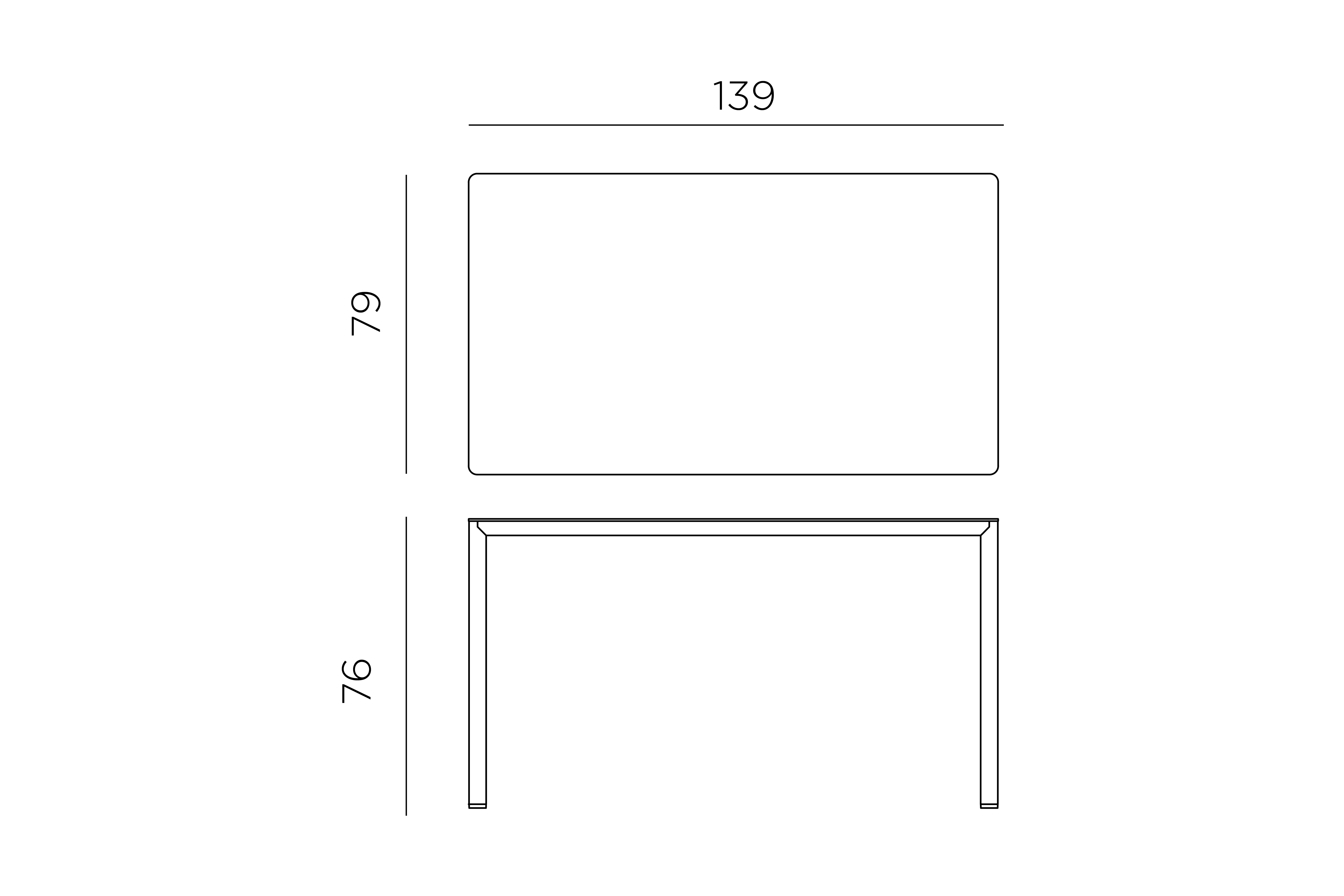 Piave 140x80 Tisch – Maßzeichnung