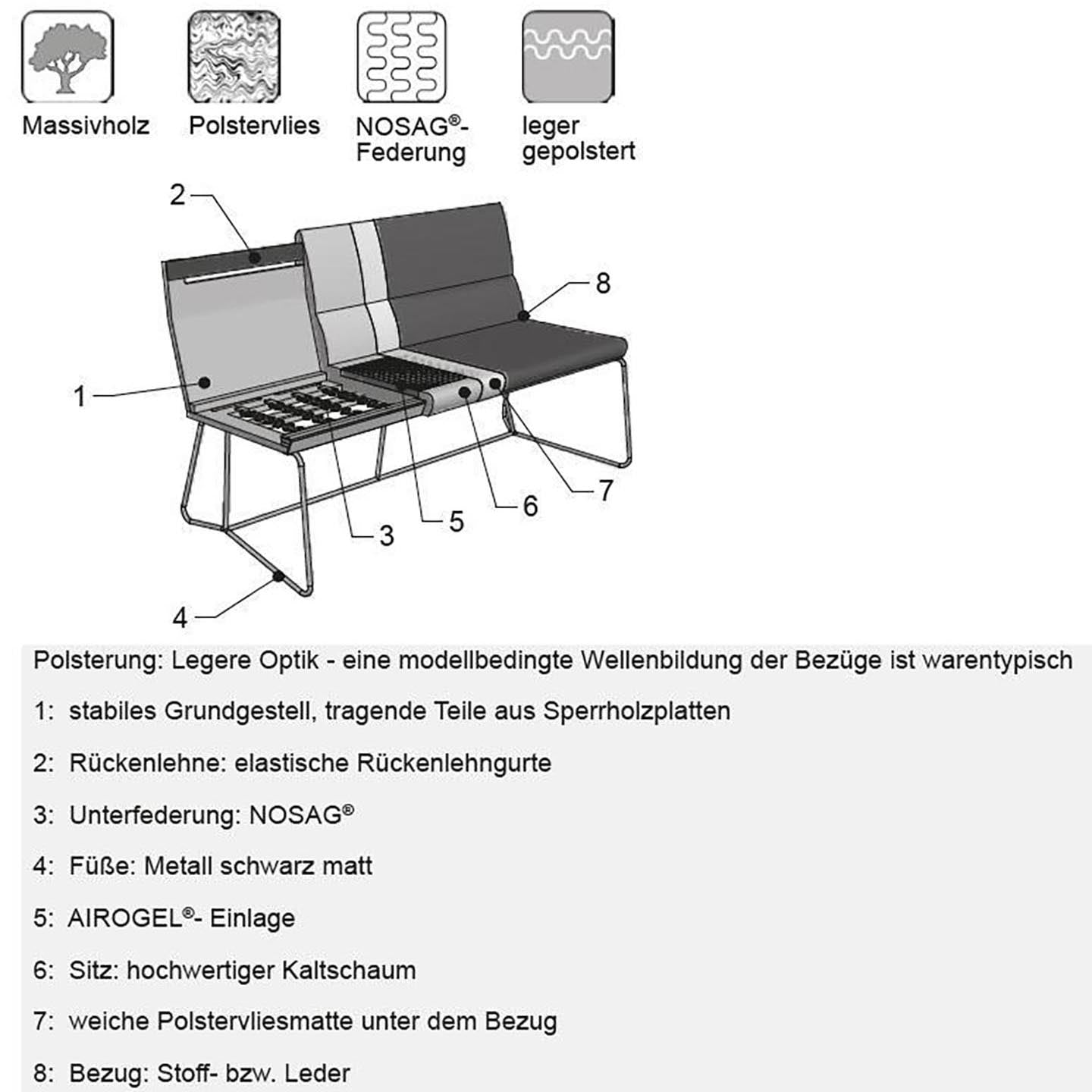 ADA Portland Sitzbank 220cm in Stoff RUK grau – Ansicht 6