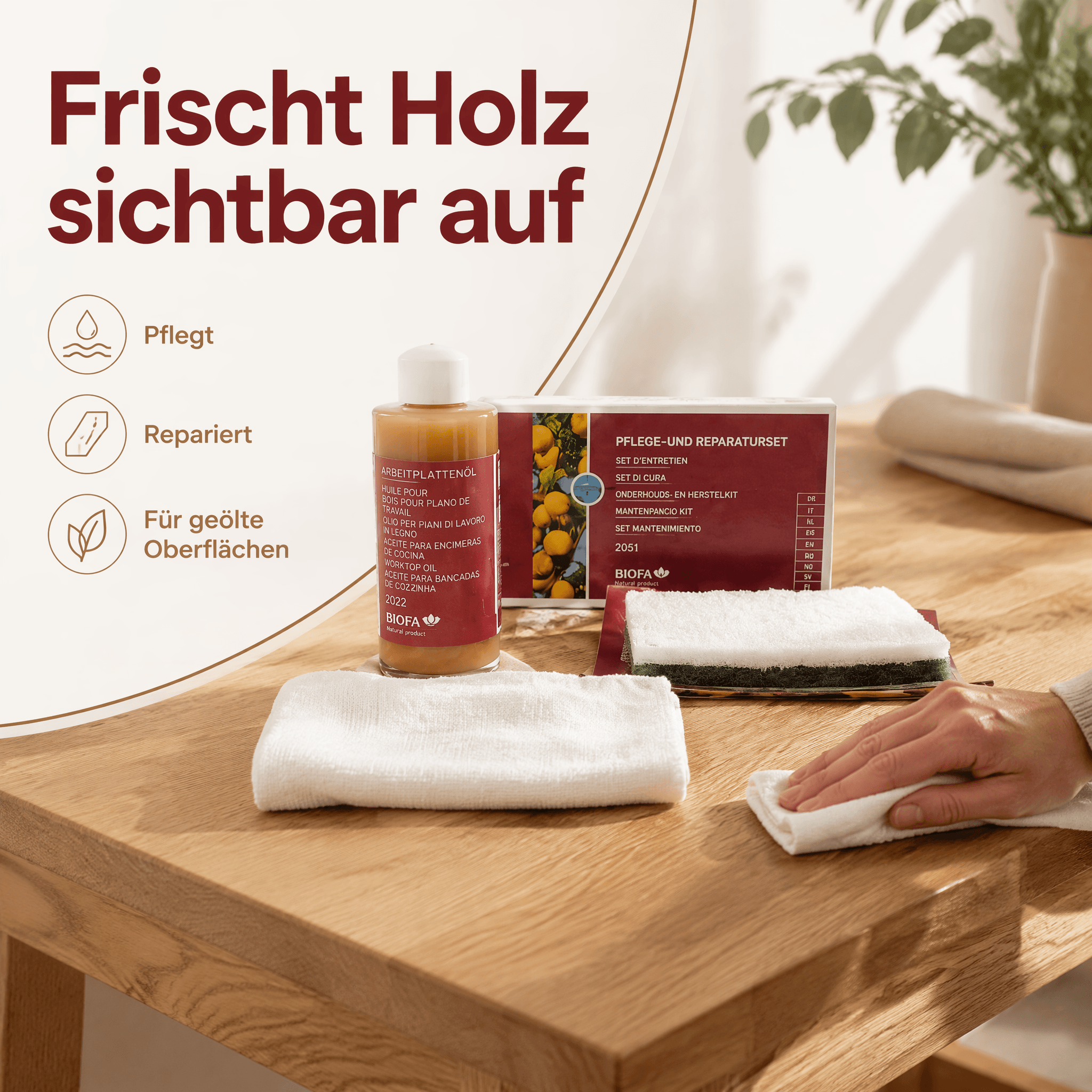 Biofa Pflege- und Reparatur-Set für naturgeölte Massivholz-Oberflächen – Ansicht 2