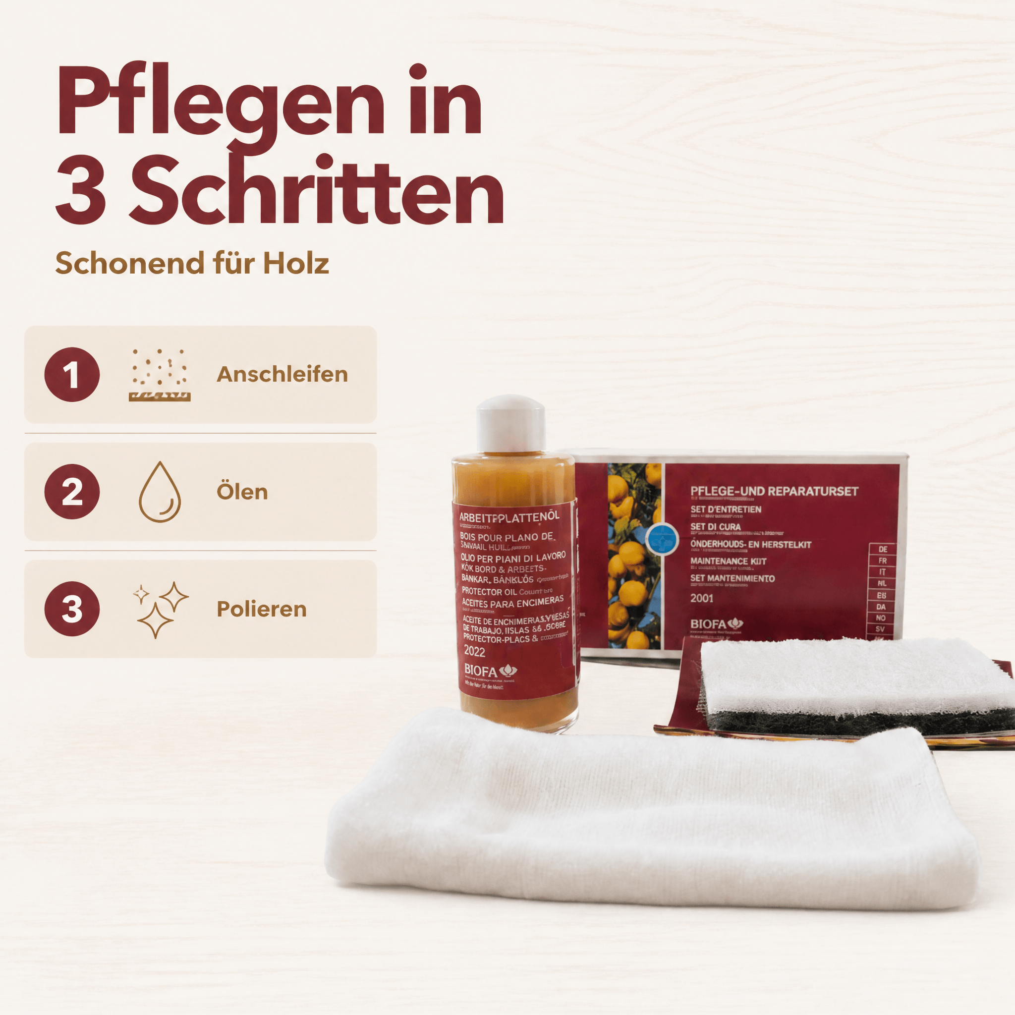 Biofa Pflege- und Reparatur-Set für naturgeölte Massivholz-Oberflächen – Ansicht 7