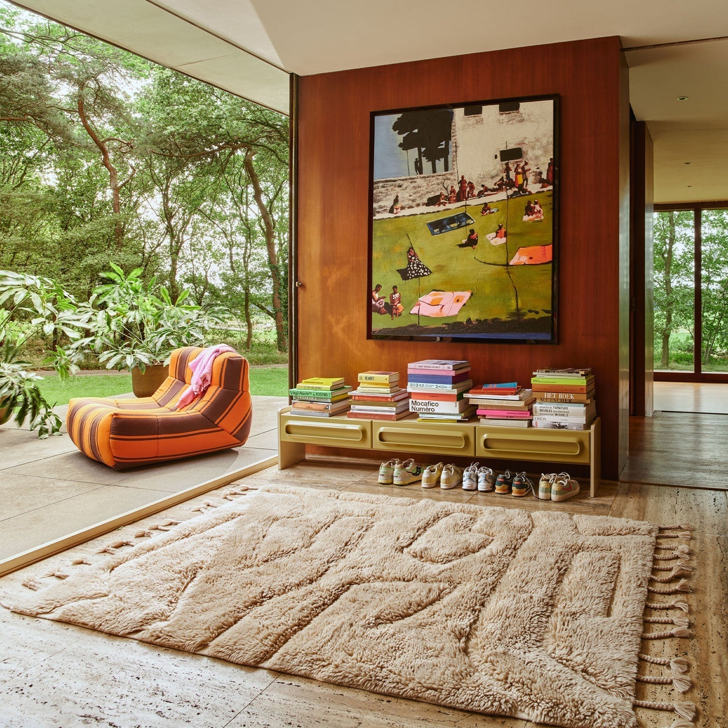 hkliving Teppich 200x140cm aus Wolle in creme