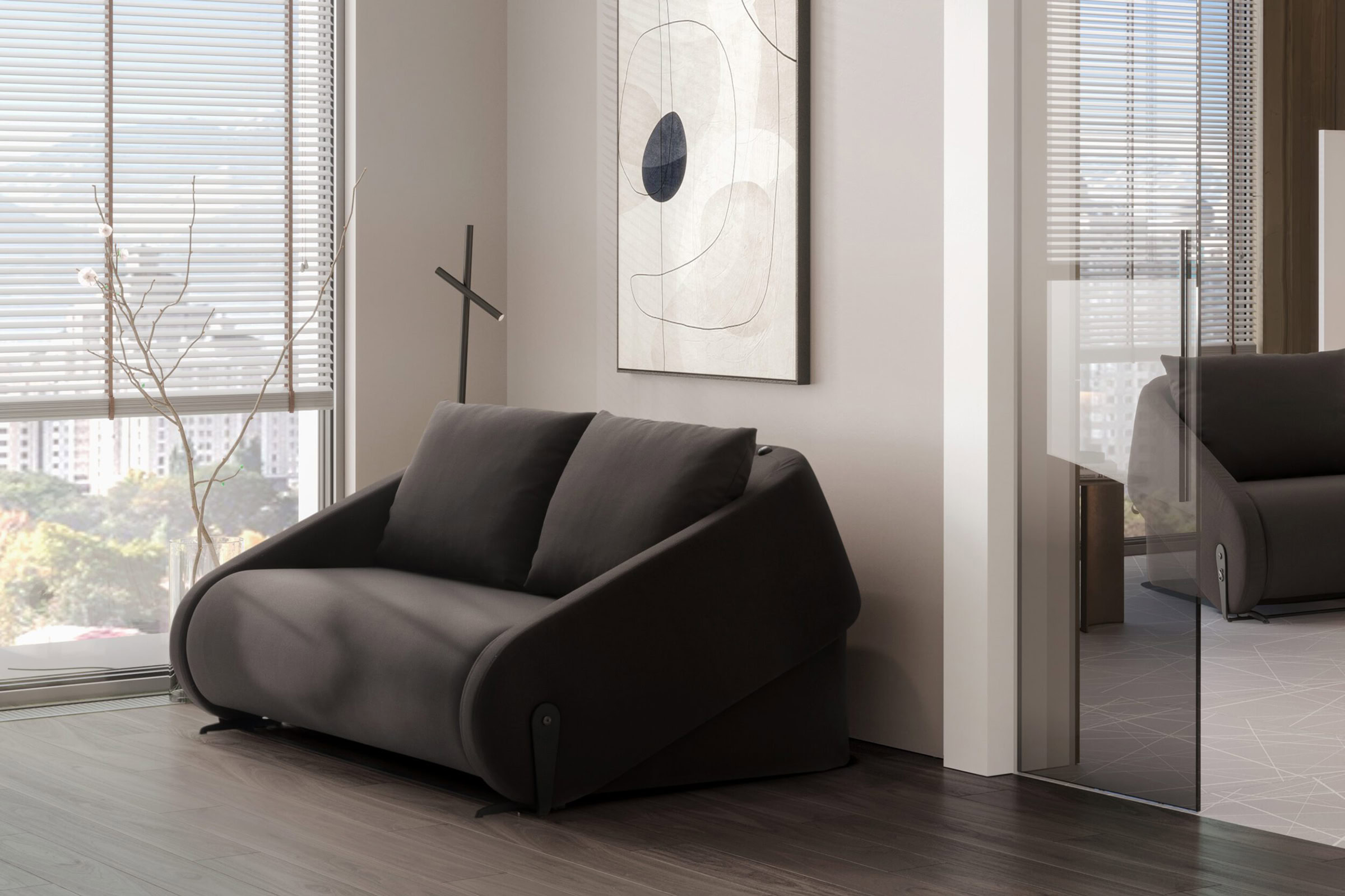 Saloni / Saloni Schlafsofa Sleepo - 2-Sitzer Sofa grau und Bett