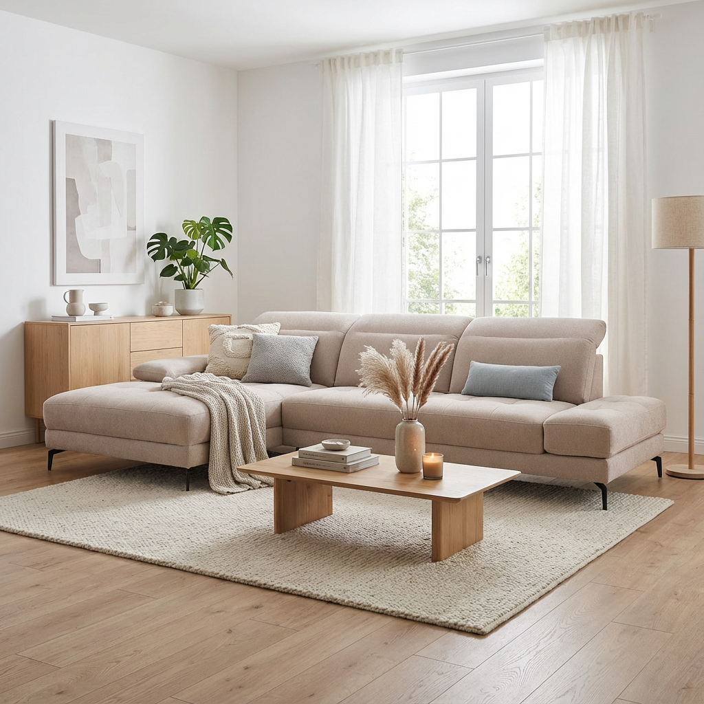 Sitzdesign Ecksofa KF8335 in Stoff mit Verstellung motorischer Liegeposition