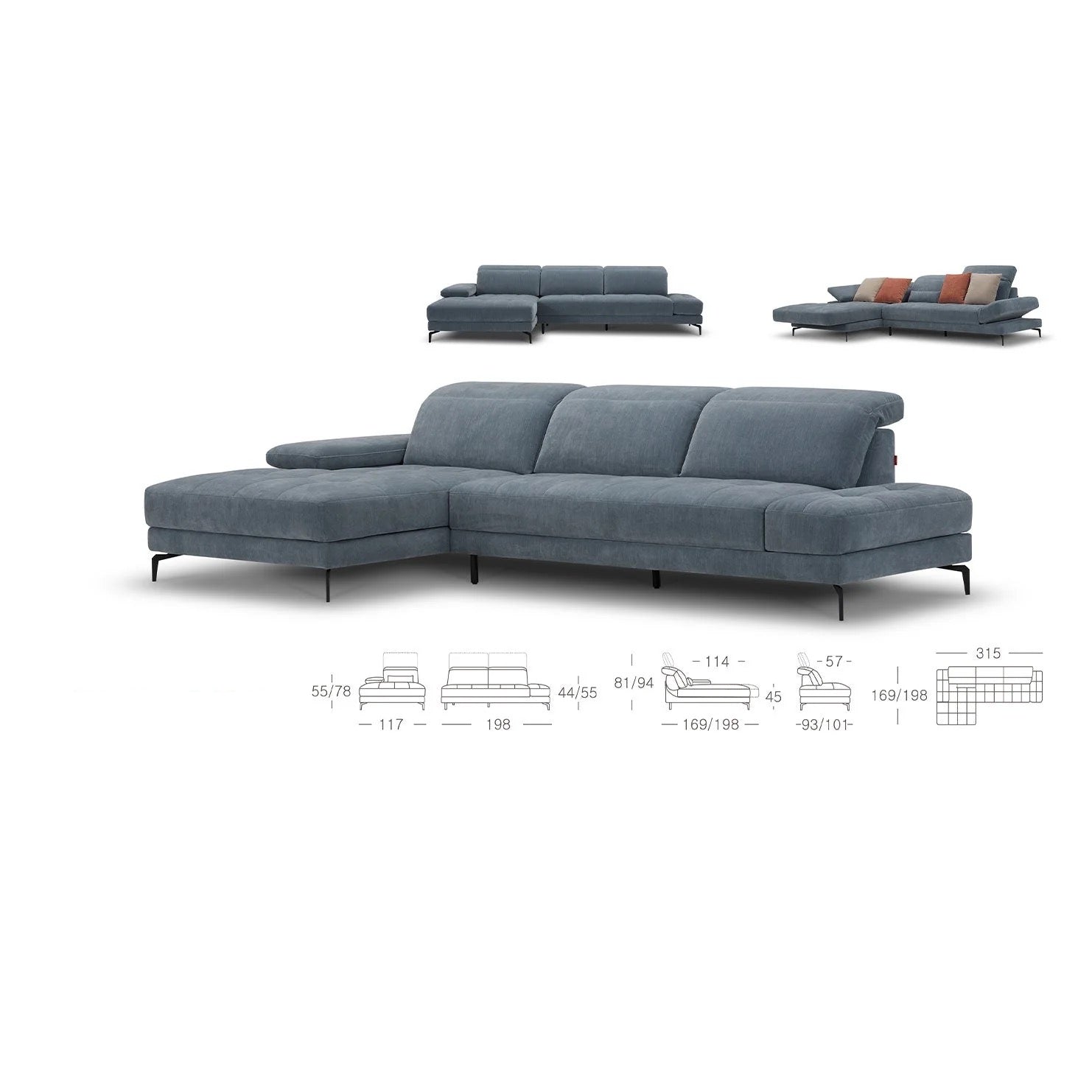 Sitzdesign Ecksofa KF8335 in Stoff mit Verstellung motorischer Liegeposition – Ansicht 4