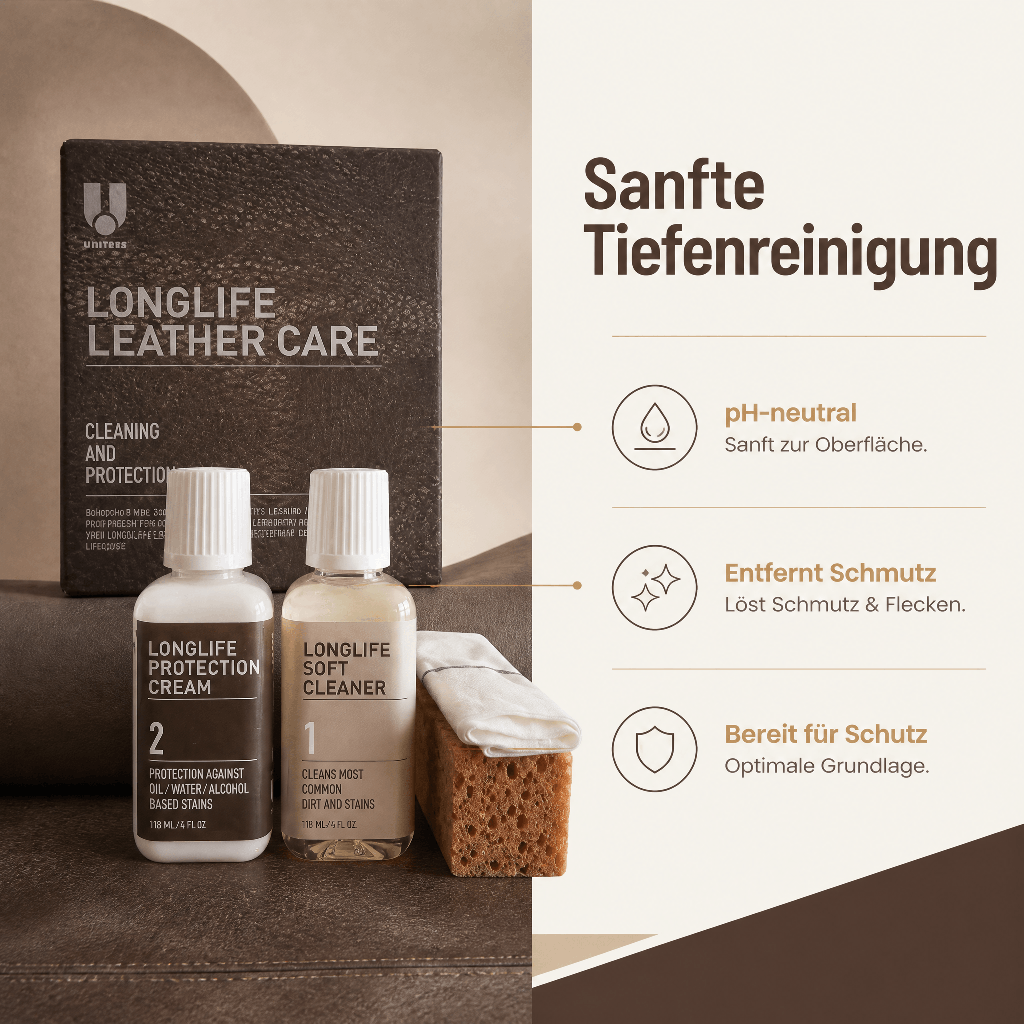 Uniters LongLife Lederpflege-Set: Reiniger + Schutzcreme Anti Aging – Ansicht 3
