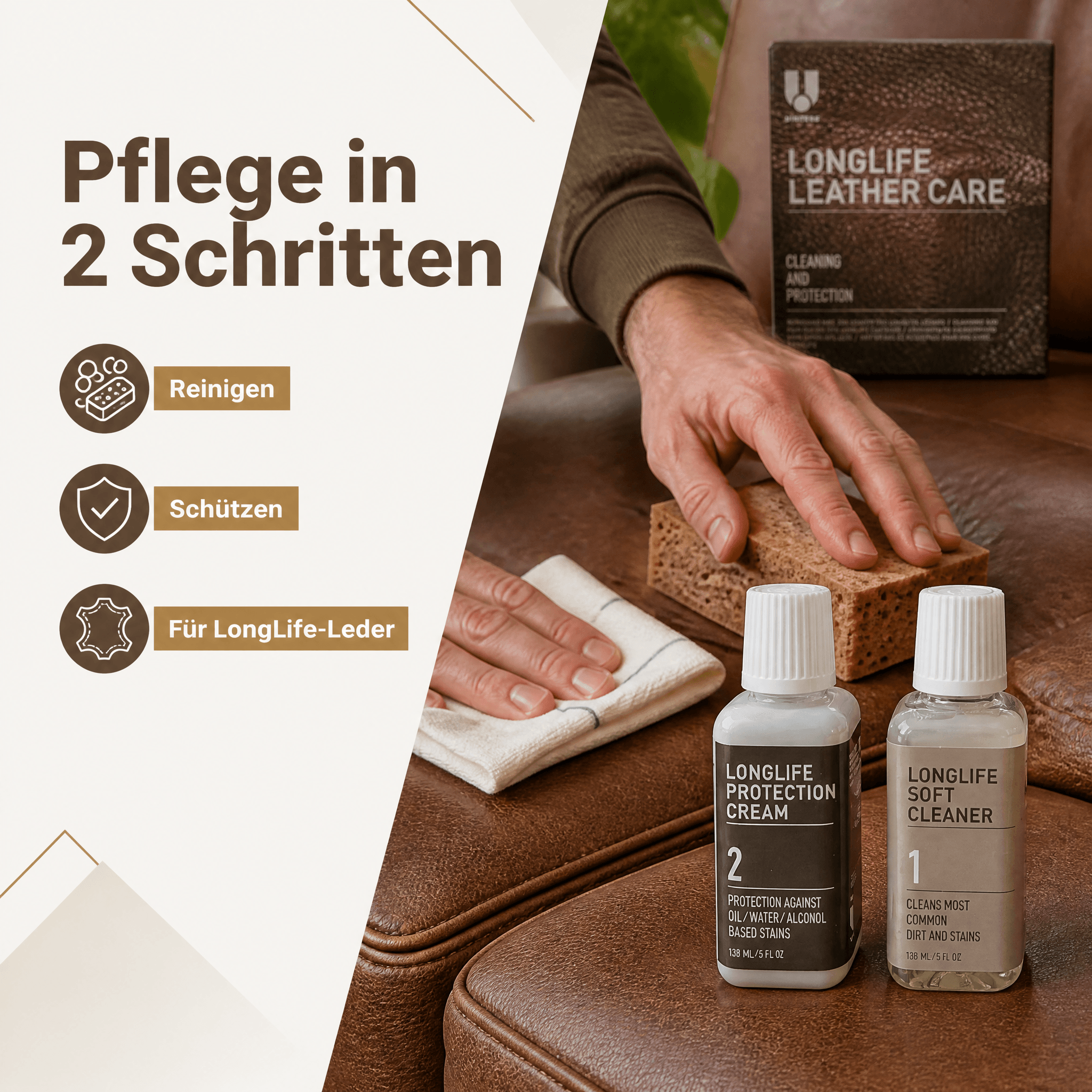 Uniters LongLife Lederpflege-Set: Reiniger + Schutzcreme Anti Aging