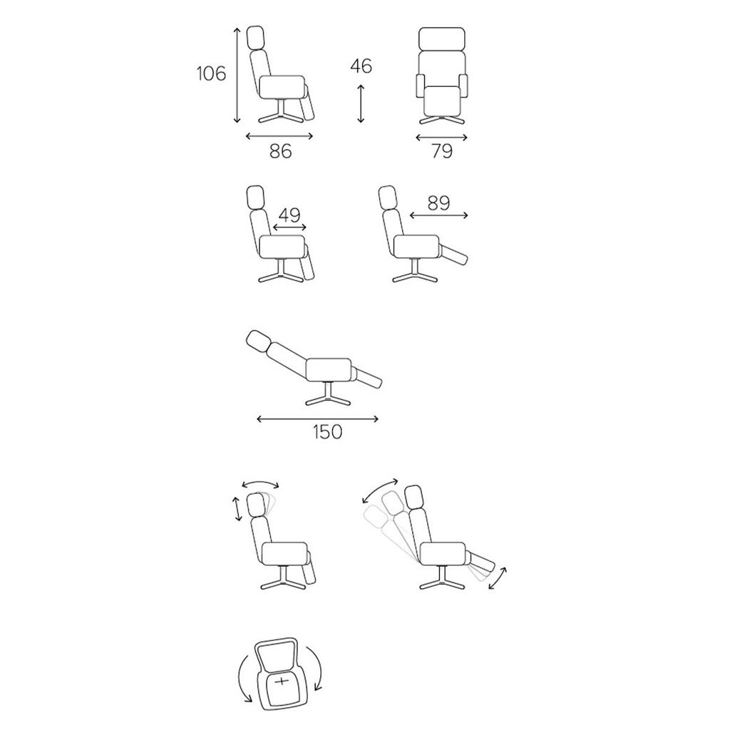 Conform Relaxsessel Relieve mit Fussstütze in Leder Fantasy konfigurierbar