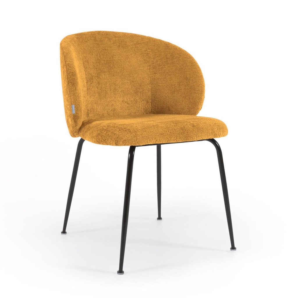 Danish Lemonite chair Monna in mustard yellow chenille and steel legs with black finish