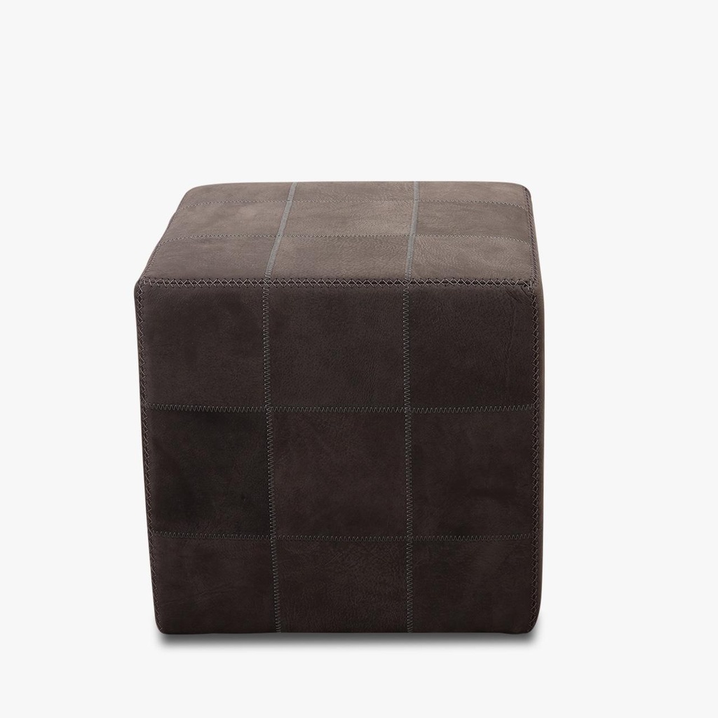 Catra Home ZIG ZAG stool in dark brown buffalo leather with gray contrast stitching