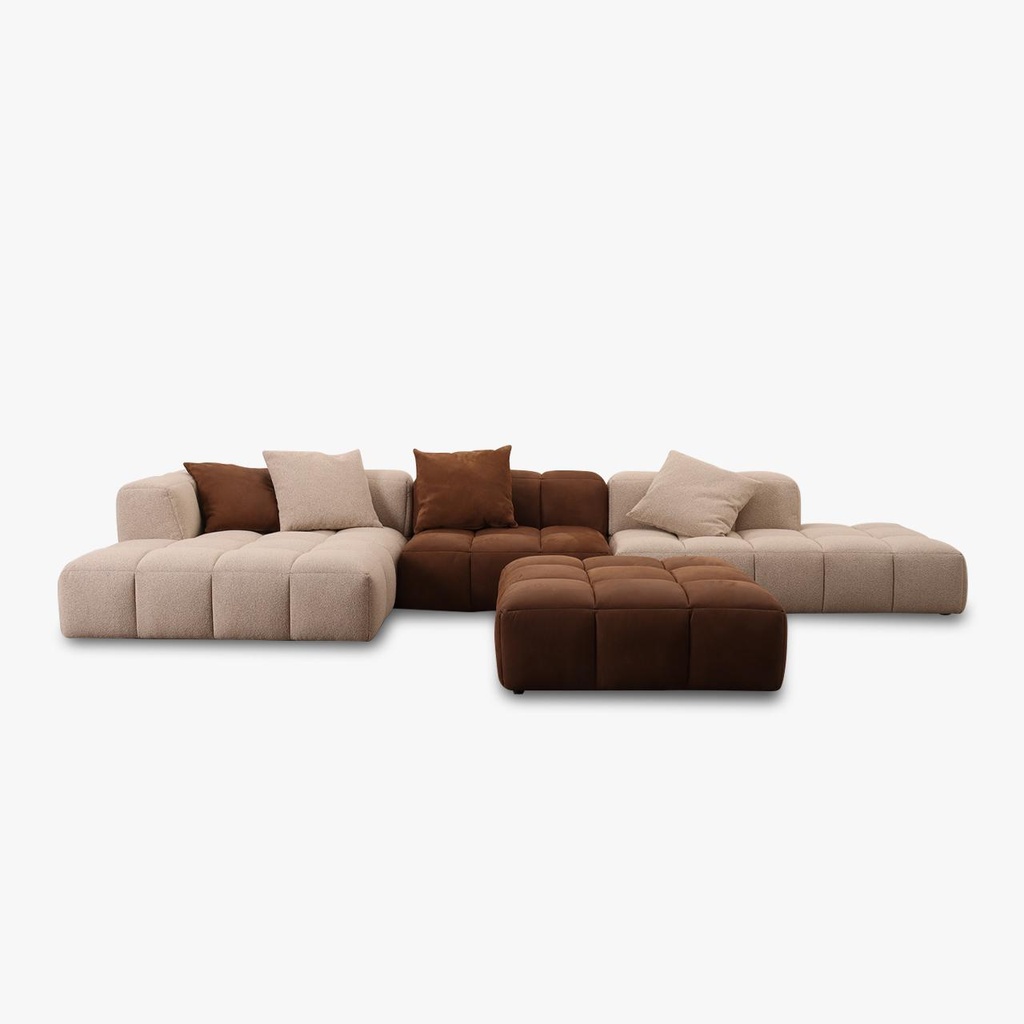 Ecksofa BUBBLE in Stoff Loop safari und Leder Kenia brown