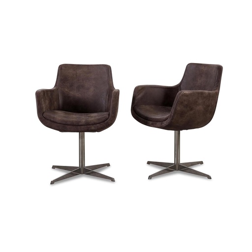 [SD34089] Het Anker swivel chair ANNABEL set of 2 in leather Africa tanganica